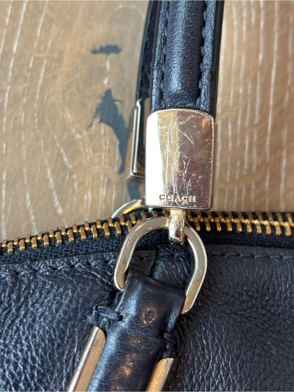 Coach Navy Kelsey Pebbled Leather Shoulder/Hand Tote with Gold Hardware - Picture 5 of 11